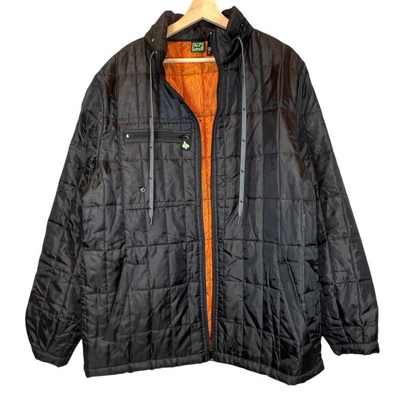 Hippy Tree Jacket Mens Large Black Full Zip Quilted Hunter Series Stow Away Hood - Picture 2 of 13